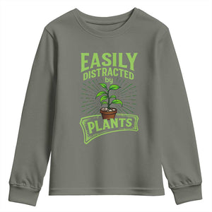 Easily Distracted By Plants Youth Sweatshirt Funny Gardening Lover Gift TS12 Military Green Print Your Wear