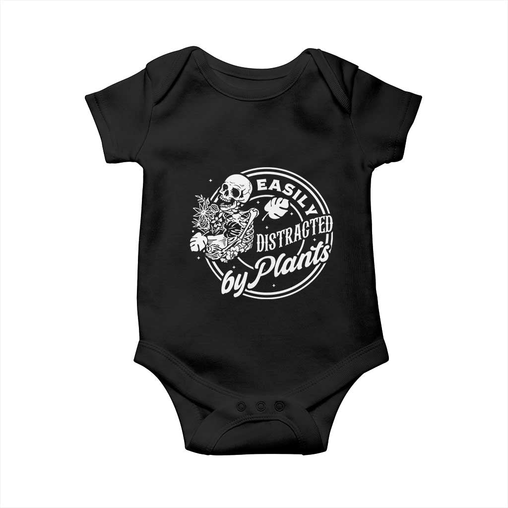 Easily Distracted By Plants Skeleton Baby Onesie Funny Gardener Plant Lover TS12 Black Print Your Wear