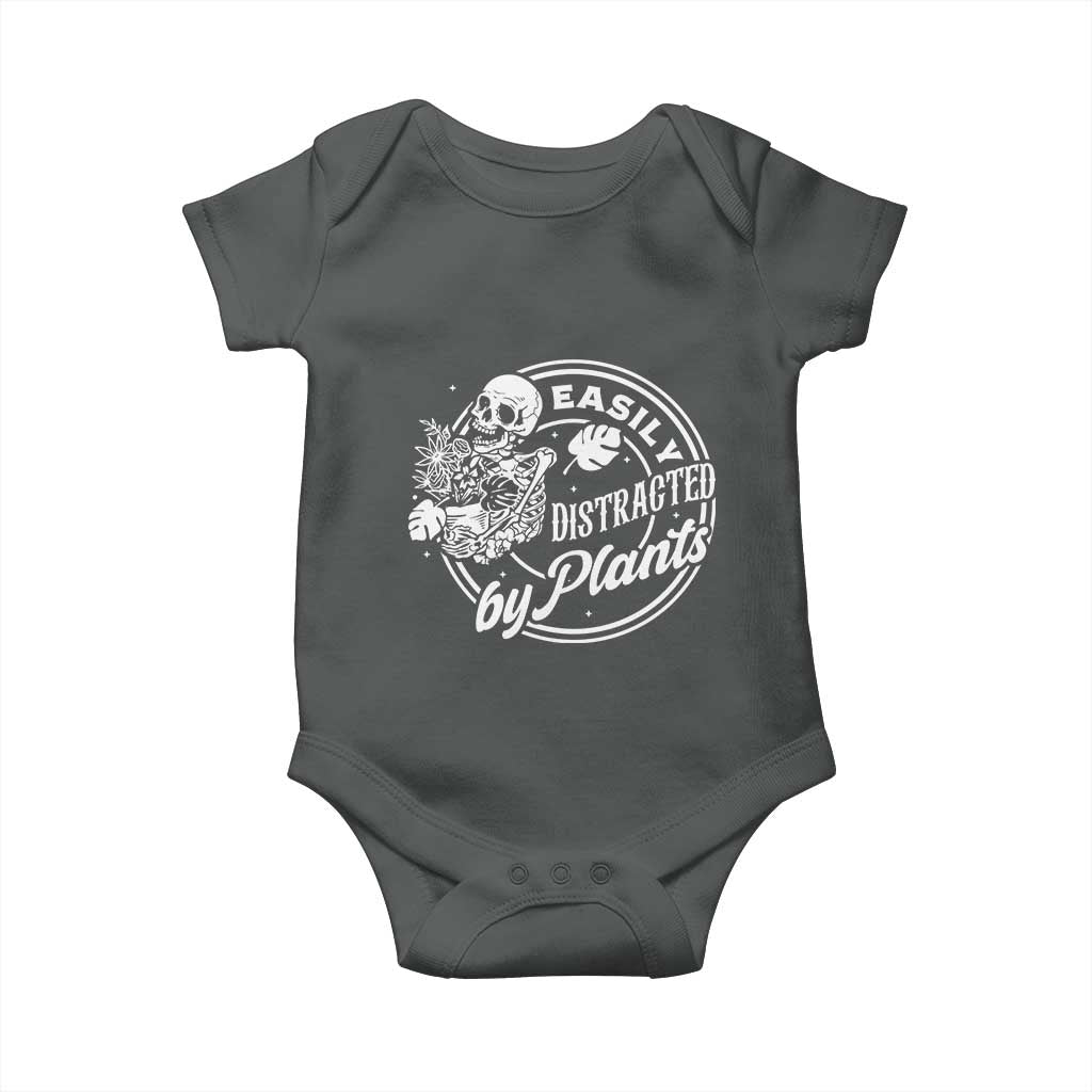 Easily Distracted By Plants Skeleton Baby Onesie Funny Gardener Plant Lover TS12 Dark Heather Print Your Wear