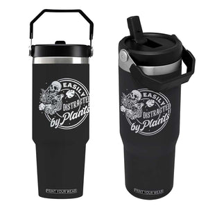 Easily Distracted By Plants Skeleton Flip Straw Tumbler Funny Gardener Plant Lover TS12 One Size: 30 oz Black Print Your Wear