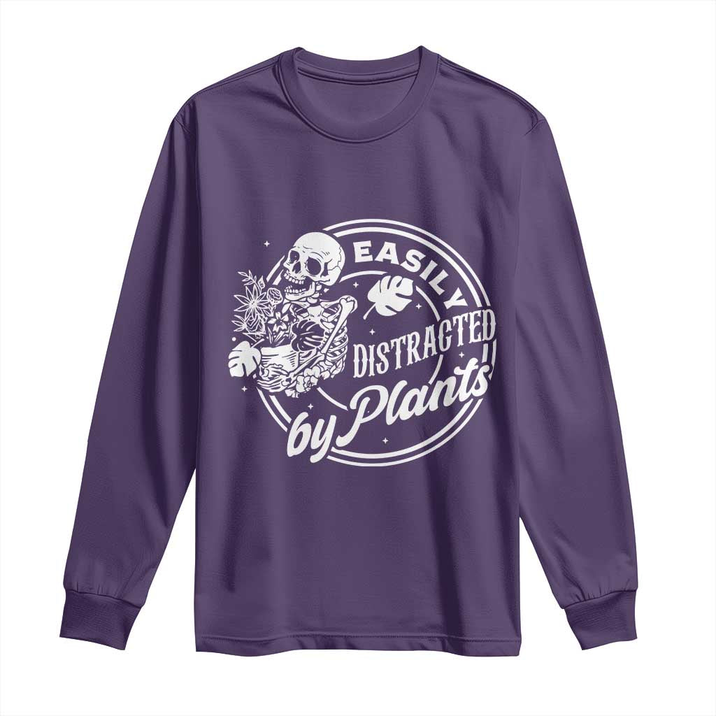 Easily Distracted By Plants Skeleton Long Sleeve Shirt Funny Gardener Plant Lover TS12 Purple Print Your Wear