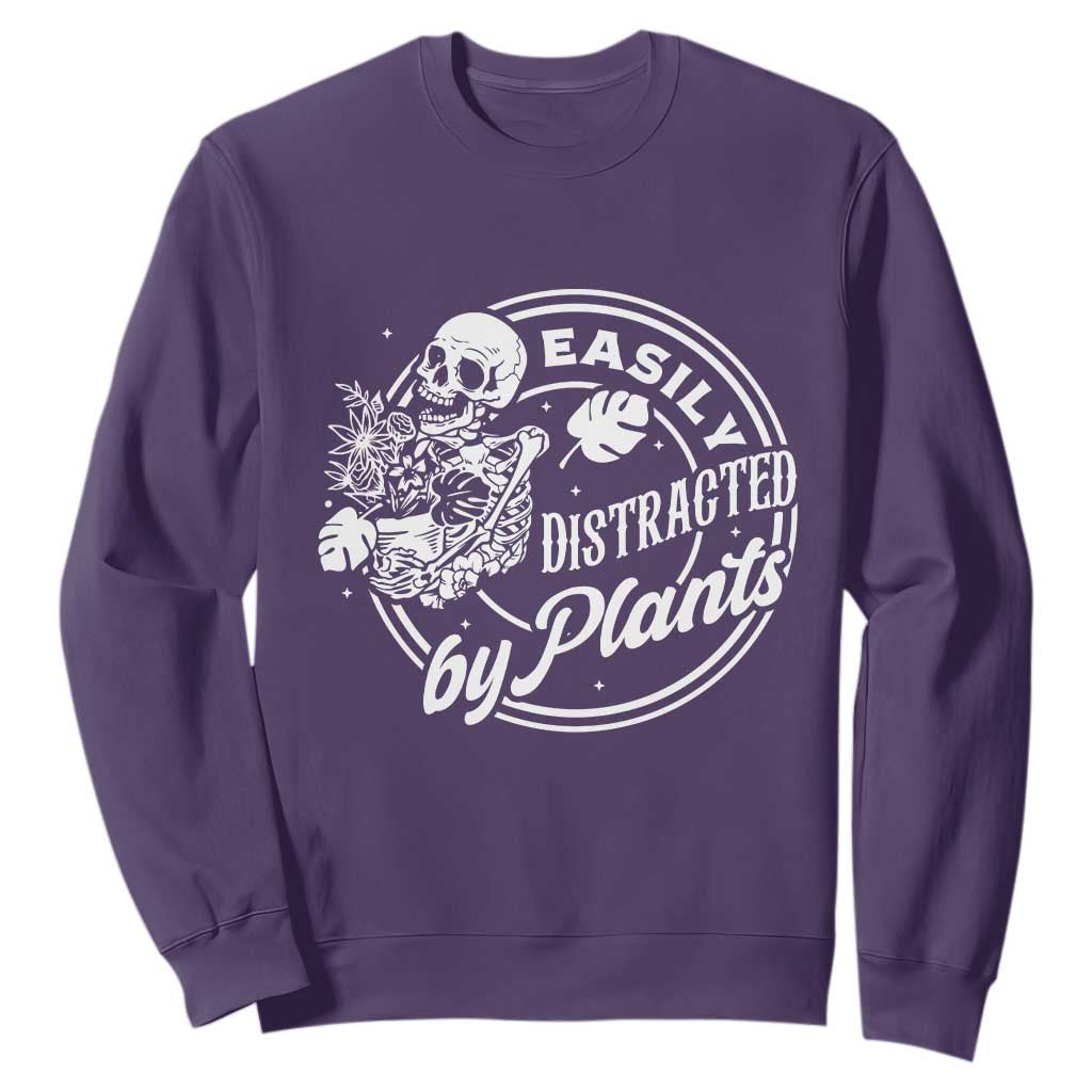 Easily Distracted By Plants Skeleton Sweatshirt Funny Gardener Plant Lover TS12 Purple Print Your Wear