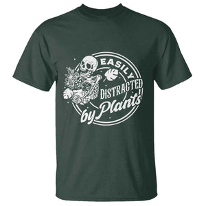 Easily Distracted By Plants Skeleton T Shirt Funny Gardener Plant Lover TS12 Dark Forest Green Print Your Wear