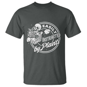 Easily Distracted By Plants Skeleton T Shirt Funny Gardener Plant Lover TS12 Dark Heather Print Your Wear