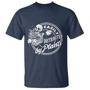 Easily Distracted By Plants Skeleton T Shirt Funny Gardener Plant Lover TS12 Navy Print Your Wear