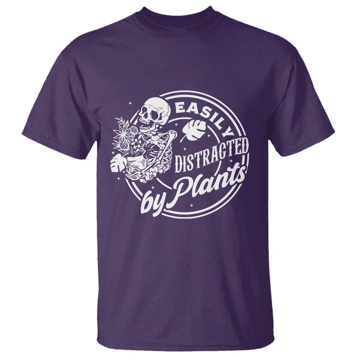 Easily Distracted By Plants Skeleton T Shirt Funny Gardener Plant Lover TS12 Purple Print Your Wear