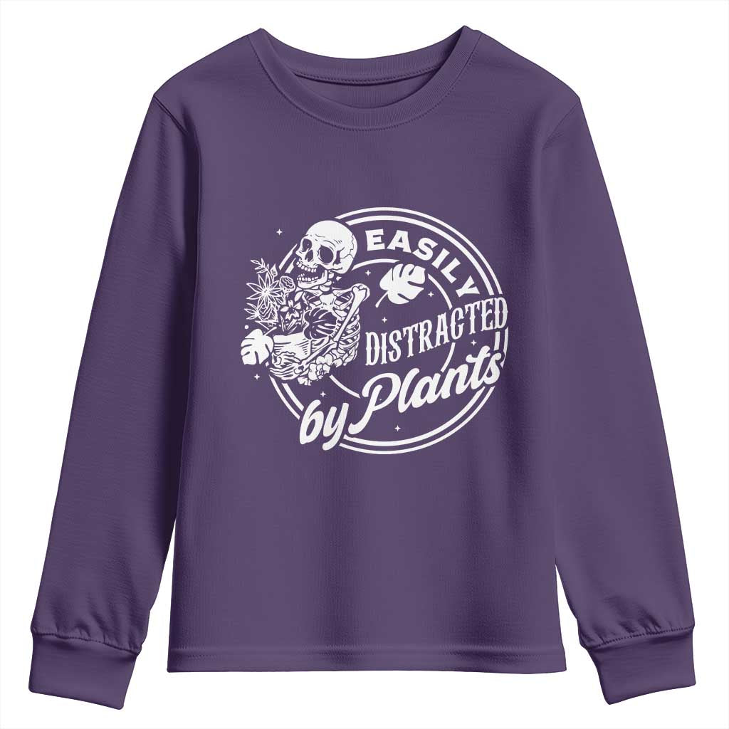 Easily Distracted By Plants Skeleton Youth Sweatshirt Funny Gardener Plant Lover TS12 Purple Print Your Wear