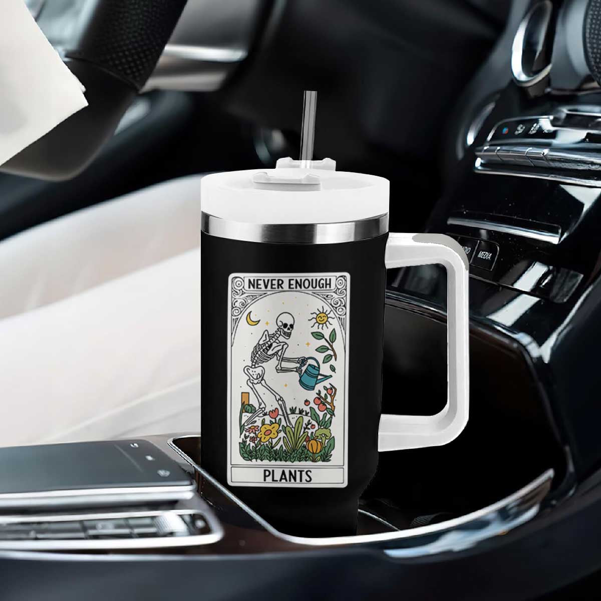 Funny Never Enough Plants Gardening Skeleton Tumbler With Handle Plant Lover Gift Tarot Card Graphic TS12 Print Your Wear