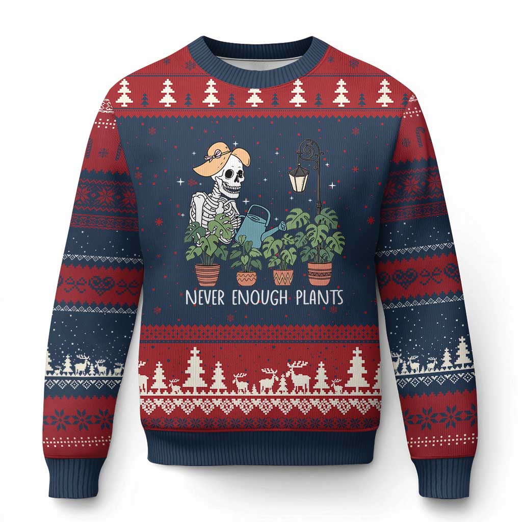 Skeleton Monstera Lover Ugly Christmas Sweater Never Enough Plants TS12 Navy Red Print Your Wear