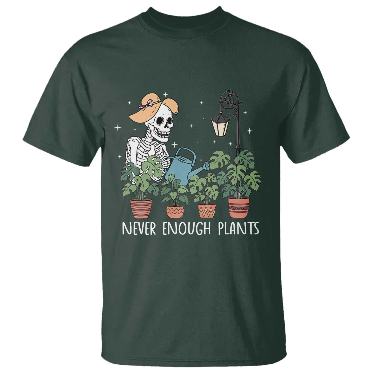 Skeleton Monstera Lover T Shirt Never Enough Plants TS12 Dark Forest Green Print Your Wear