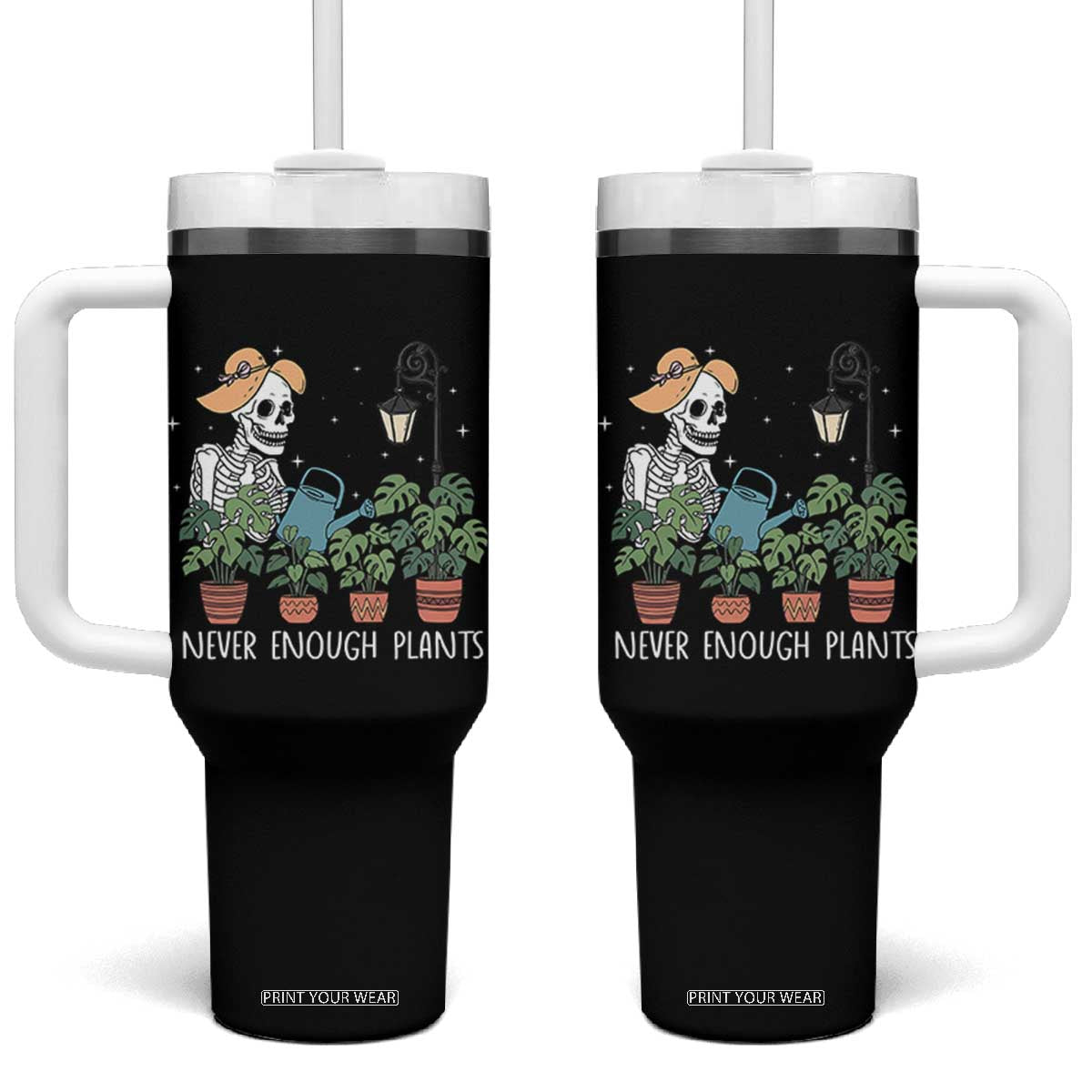 Skeleton Monstera Lover Tumbler With Handle Never Enough Plants TS12 One Size: 40 oz Black Print Your Wear