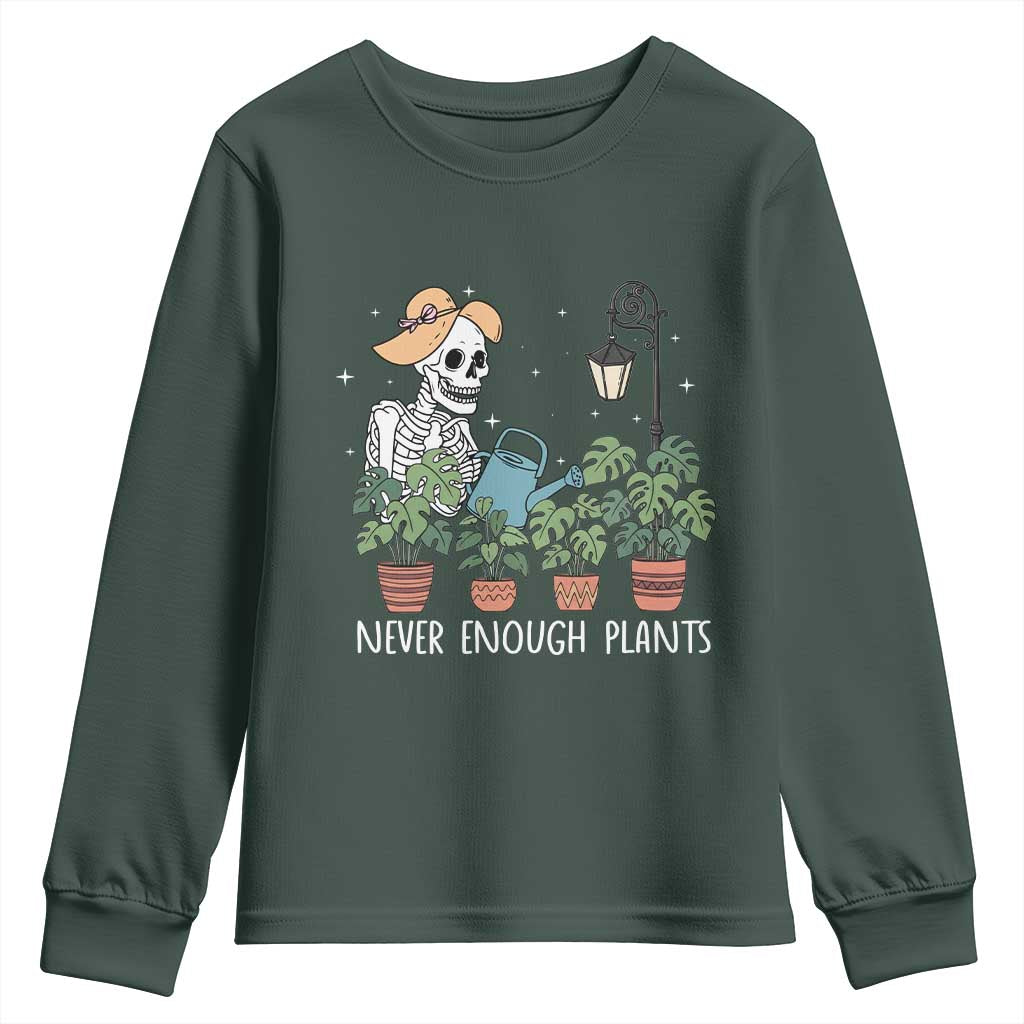Skeleton Monstera Lover Youth Sweatshirt Never Enough Plants TS12 Dark Forest Green Print Your Wear