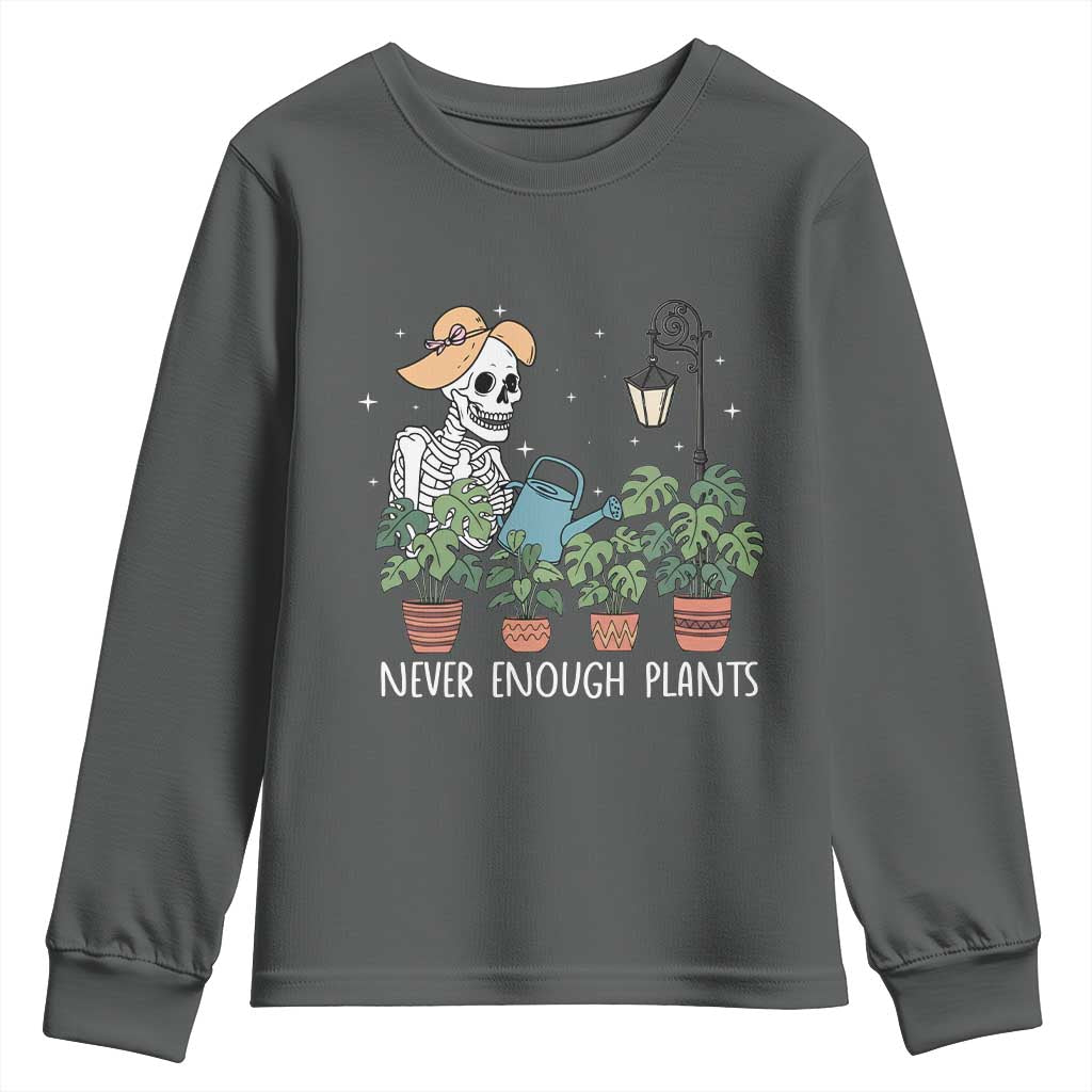 Skeleton Monstera Lover Youth Sweatshirt Never Enough Plants TS12 Dark Heather Print Your Wear