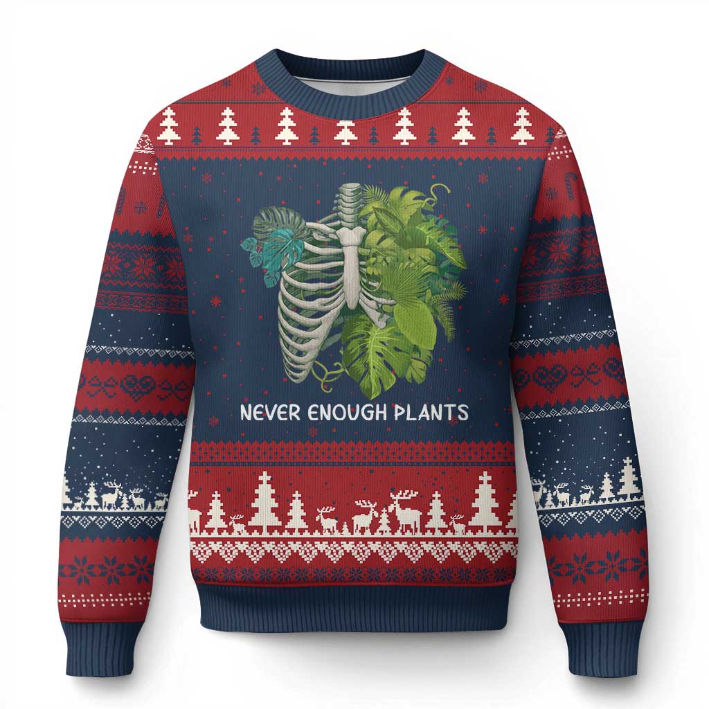 Monstera Plant Body Skeleton Ugly Christmas Sweater Never Enough Plants TS12 Navy Red Print Your Wear