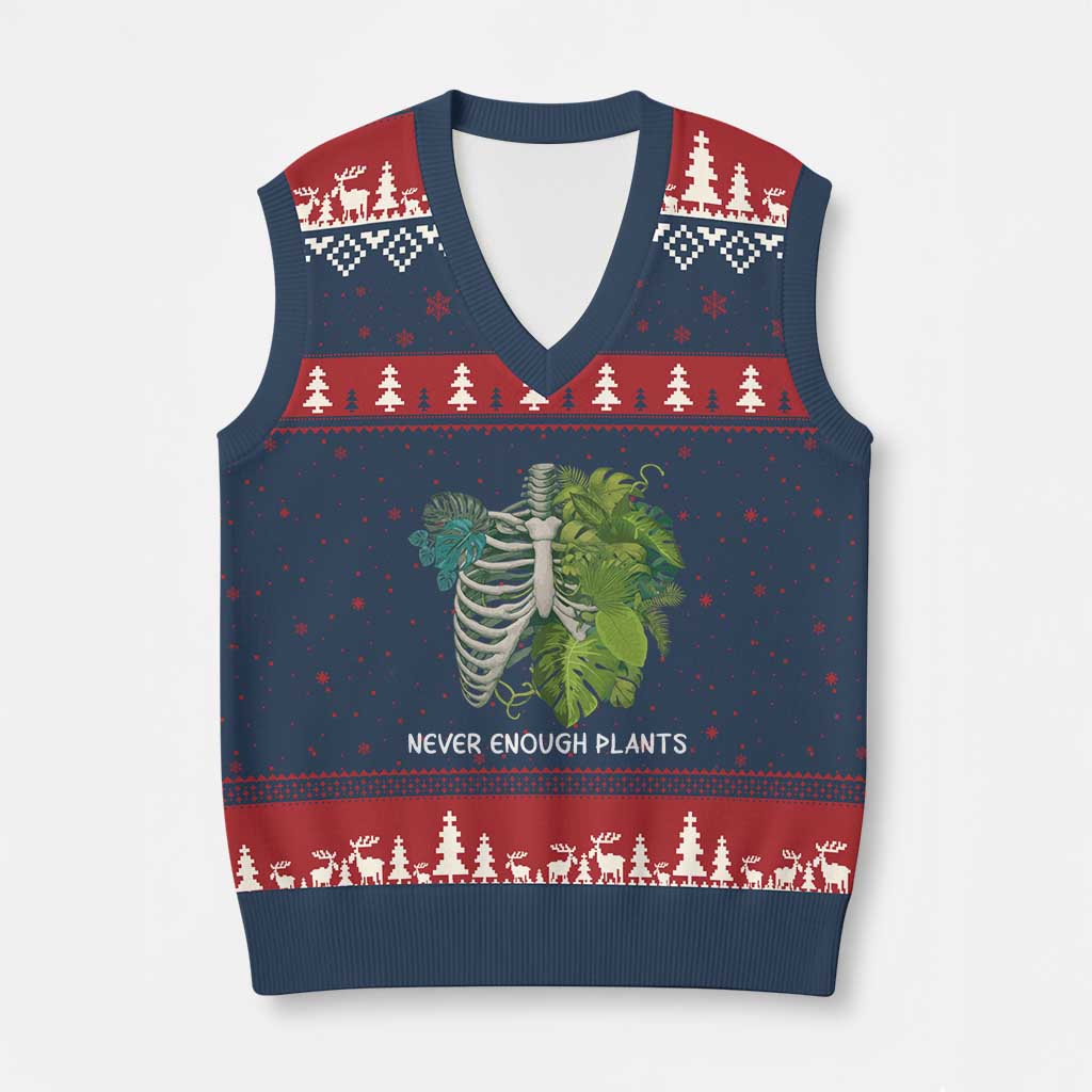 Monstera Plant Body Skeleton V-Neck Knit Sweater Vest Never Enough Plants TS12 Navy Red Print Your Wear
