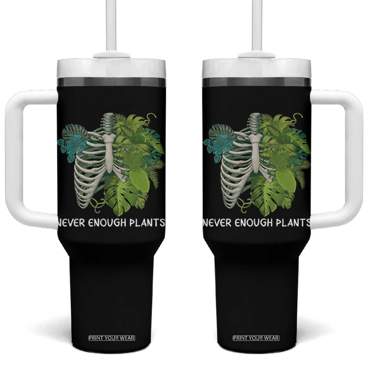 Monstera Plant Body Skeleton Tumbler With Handle Never Enough Plants TS12 One Size: 40 oz Black Print Your Wear