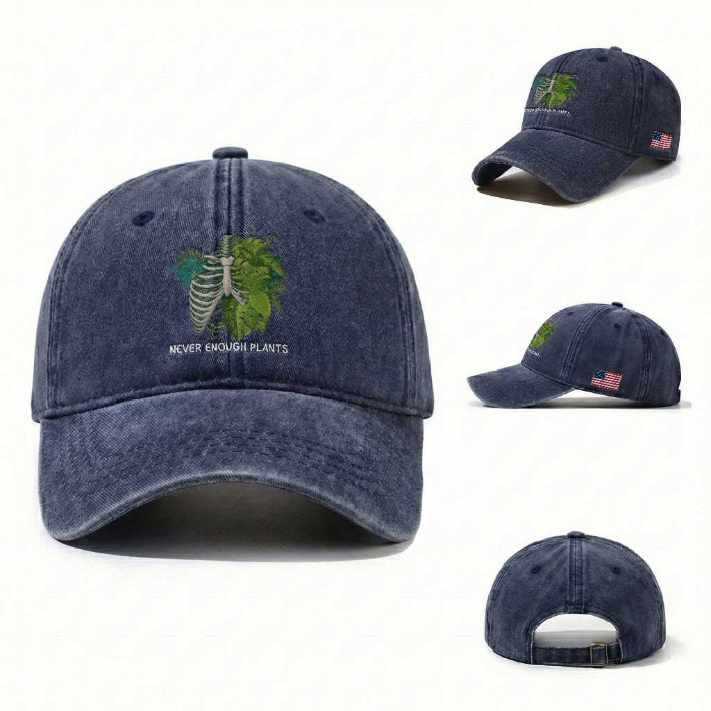 Monstera Plant Body Skeleton Washed Cotton Baseball Cap Never Enough Plants TS12 Washed Cap Universal Fit Navy Print Your Wear