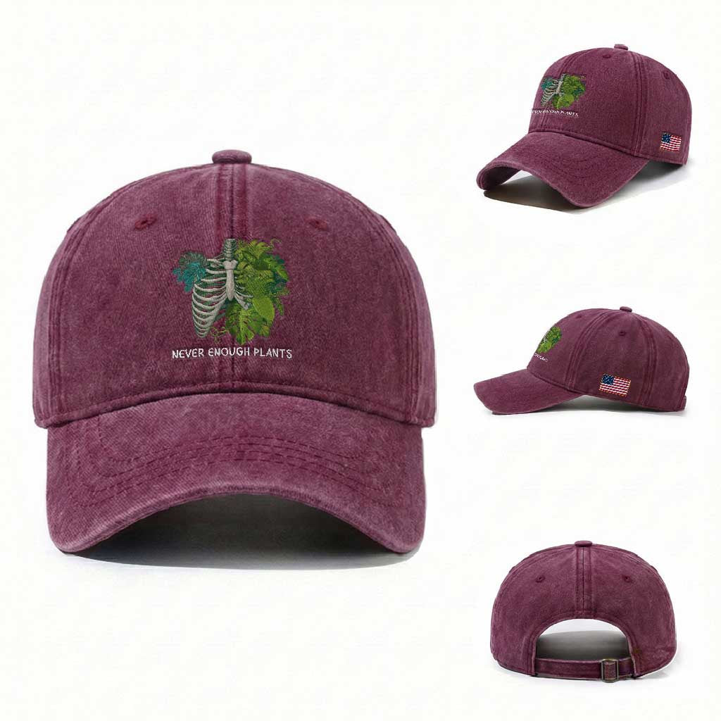 Monstera Plant Body Skeleton Washed Cotton Baseball Cap Never Enough Plants TS12 Washed Cap Universal Fit Burgundy Print Your Wear