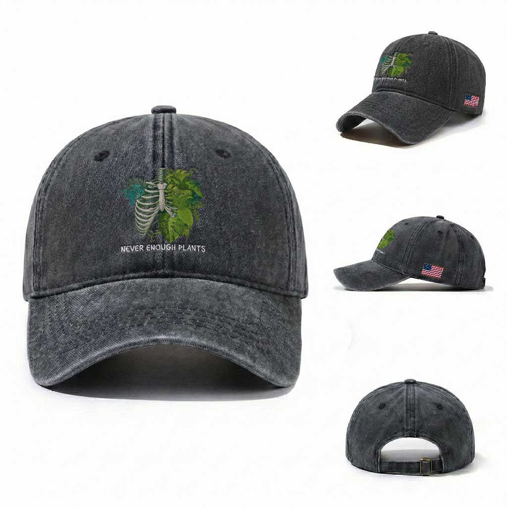 Monstera Plant Body Skeleton Washed Cotton Baseball Cap Never Enough Plants TS12 Washed Cap Universal Fit Dark Gray Print Your Wear