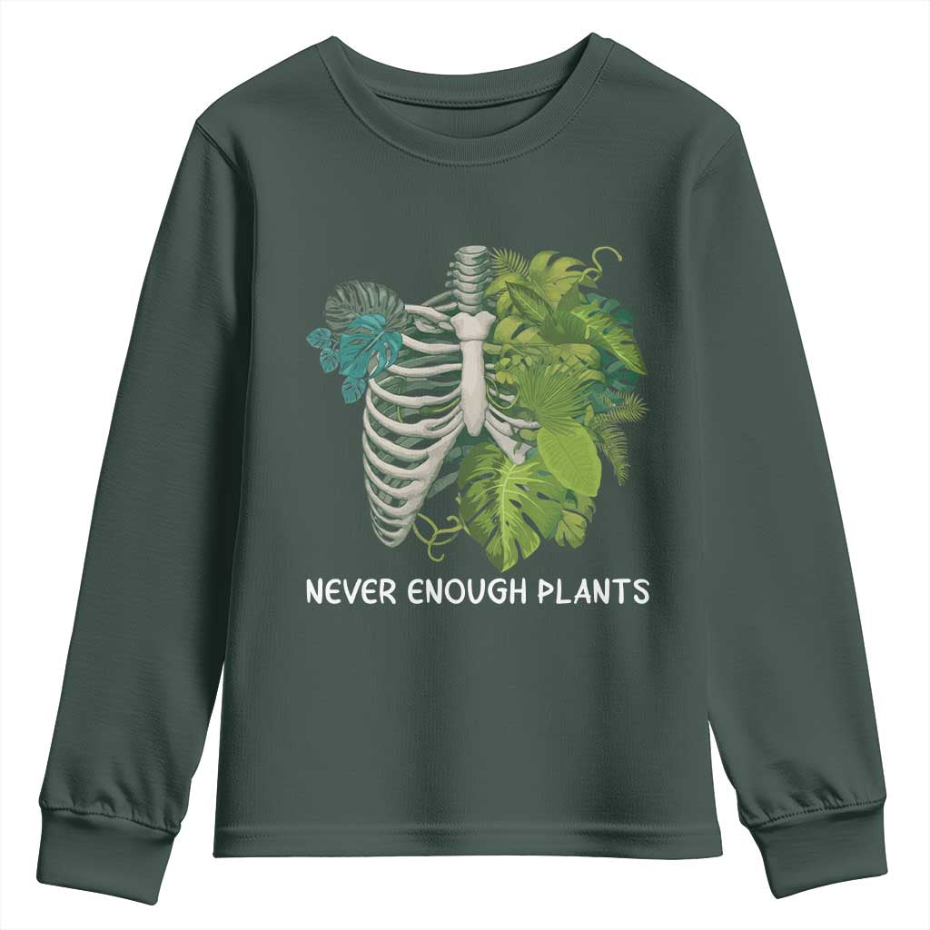 Monstera Plant Body Skeleton Youth Sweatshirt Never Enough Plants TS12 Dark Forest Green Print Your Wear