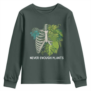 Monstera Plant Body Skeleton Youth Sweatshirt Never Enough Plants TS12 Dark Forest Green Print Your Wear