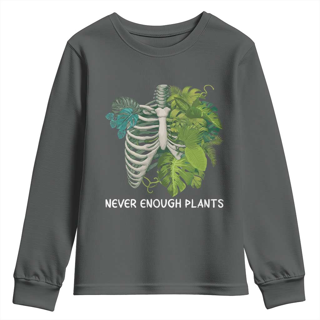 Monstera Plant Body Skeleton Youth Sweatshirt Never Enough Plants TS12 Dark Heather Print Your Wear