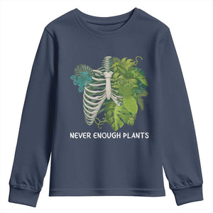 Monstera Plant Body Skeleton Youth Sweatshirt Never Enough Plants TS12 Navy Print Your Wear