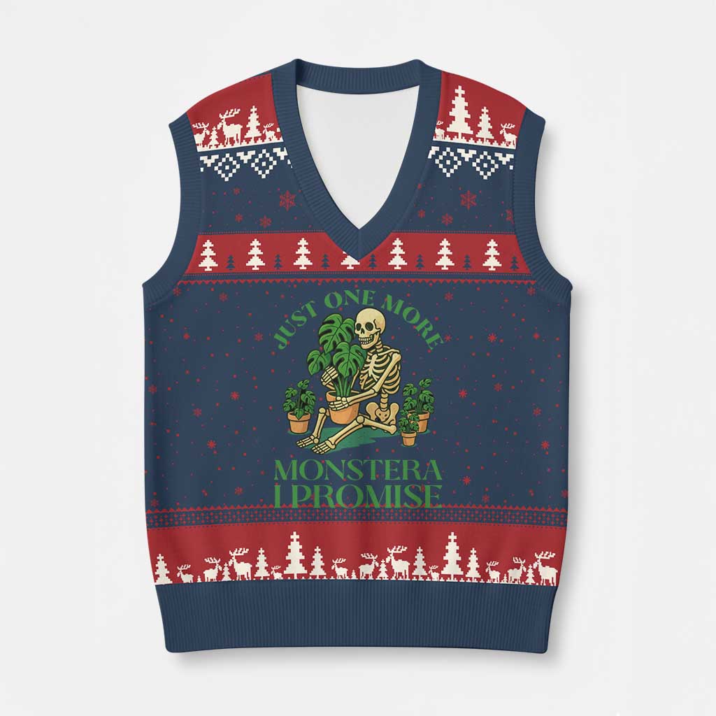 Just One More Monstera V-Neck Knit Sweater Vest Skeleton Plant Lover Gift TS12 Navy Red Print Your Wear