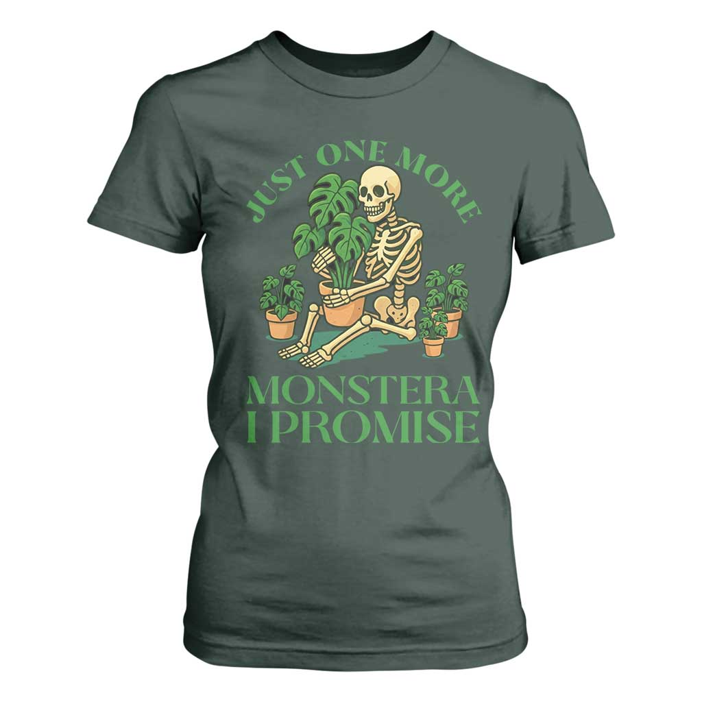 Just One More Monstera T Shirt For Women Skeleton Plant Lover Gift TS12 Dark Forest Green Print Your Wear