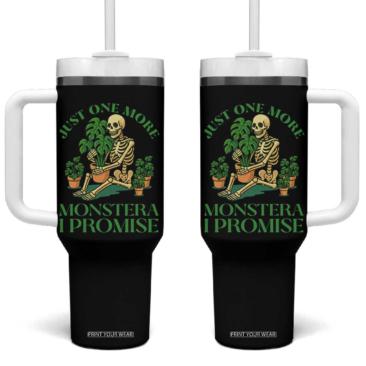 Just One More Monstera Tumbler With Handle Skeleton Plant Lover Gift - Print Your Wear