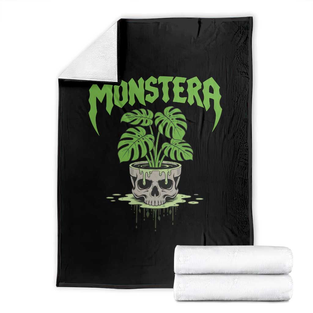 Monstera Lover Houseplant Gift Throw Blanket Skull Plant Pot Graphic - Print Your Wear
