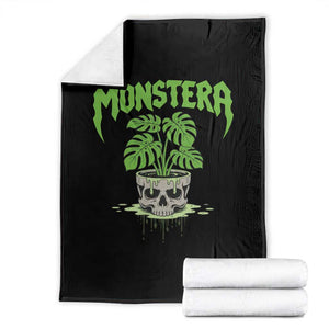 Monstera Lover Houseplant Gift Throw Blanket Skull Plant Pot Graphic - Print Your Wear