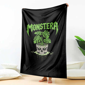 Monstera Lover Houseplant Gift Throw Blanket Skull Plant Pot Graphic - Print Your Wear