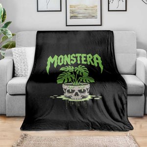 Monstera Lover Houseplant Gift Throw Blanket Skull Plant Pot Graphic - Print Your Wear