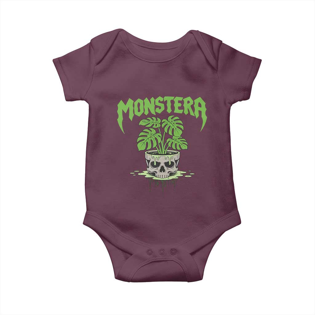 Monstera Lover Houseplant Gift Baby Onesie Skull Plant Pot Graphic TS12 Maroon Print Your Wear