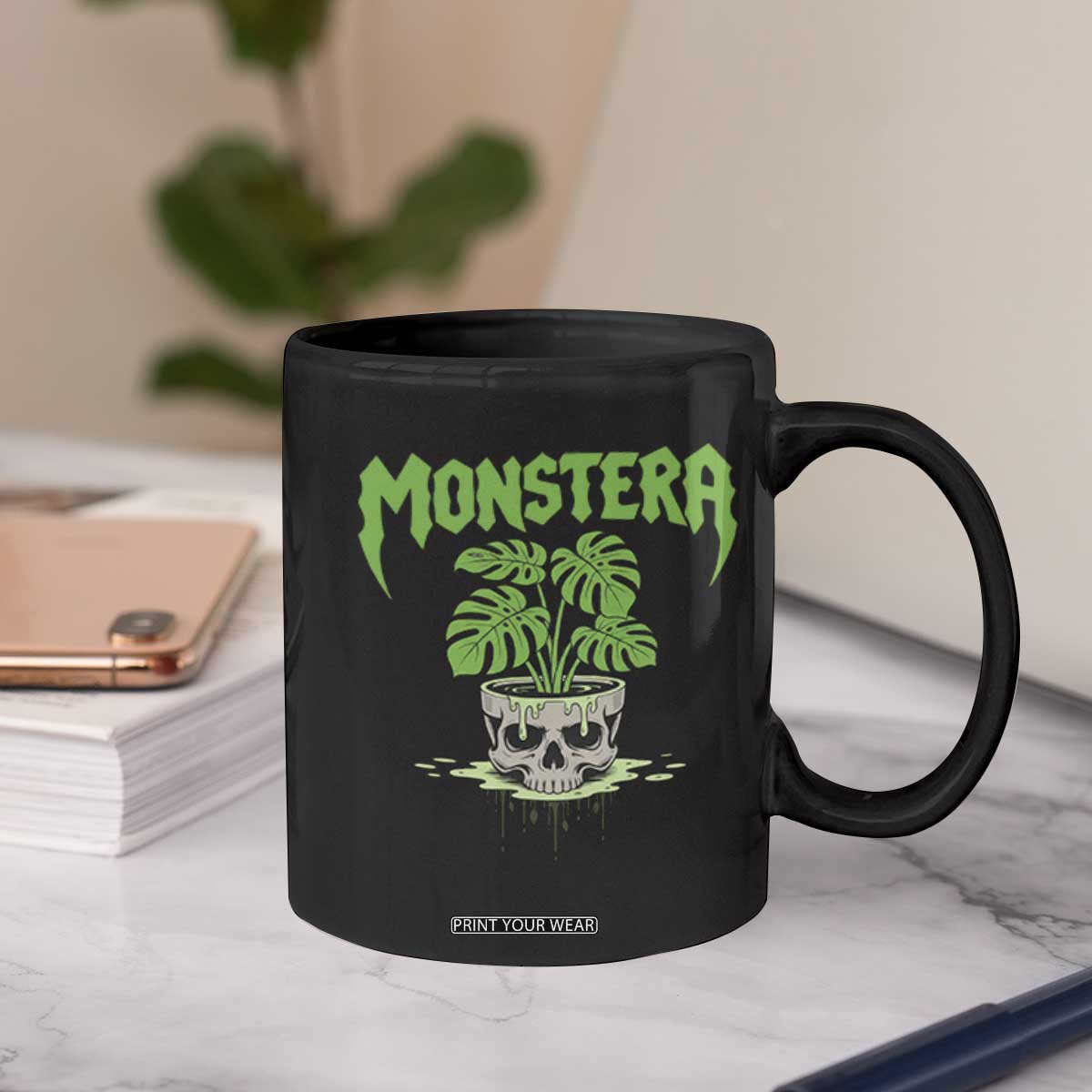 Monstera Lover Houseplant Gift Coffee Mug Skull Plant Pot Graphic TS12 Print Your Wear