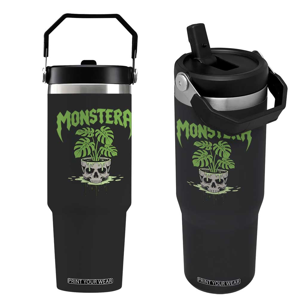 Monstera Lover Houseplant Gift Flip Straw Tumbler Skull Plant Pot Graphic - Print Your Wear