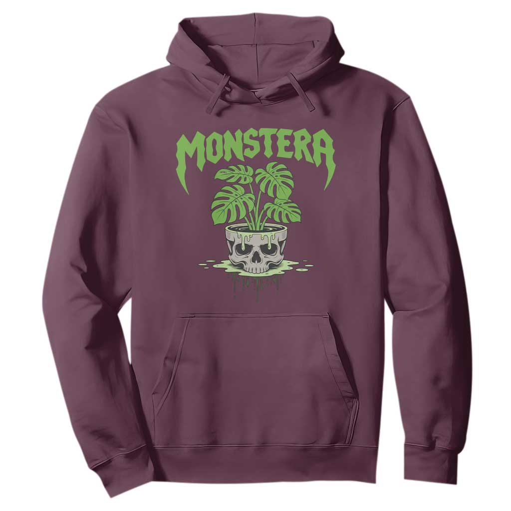 Monstera Lover Houseplant Gift Hoodie Skull Plant Pot Graphic TS12 Maroon Print Your Wear