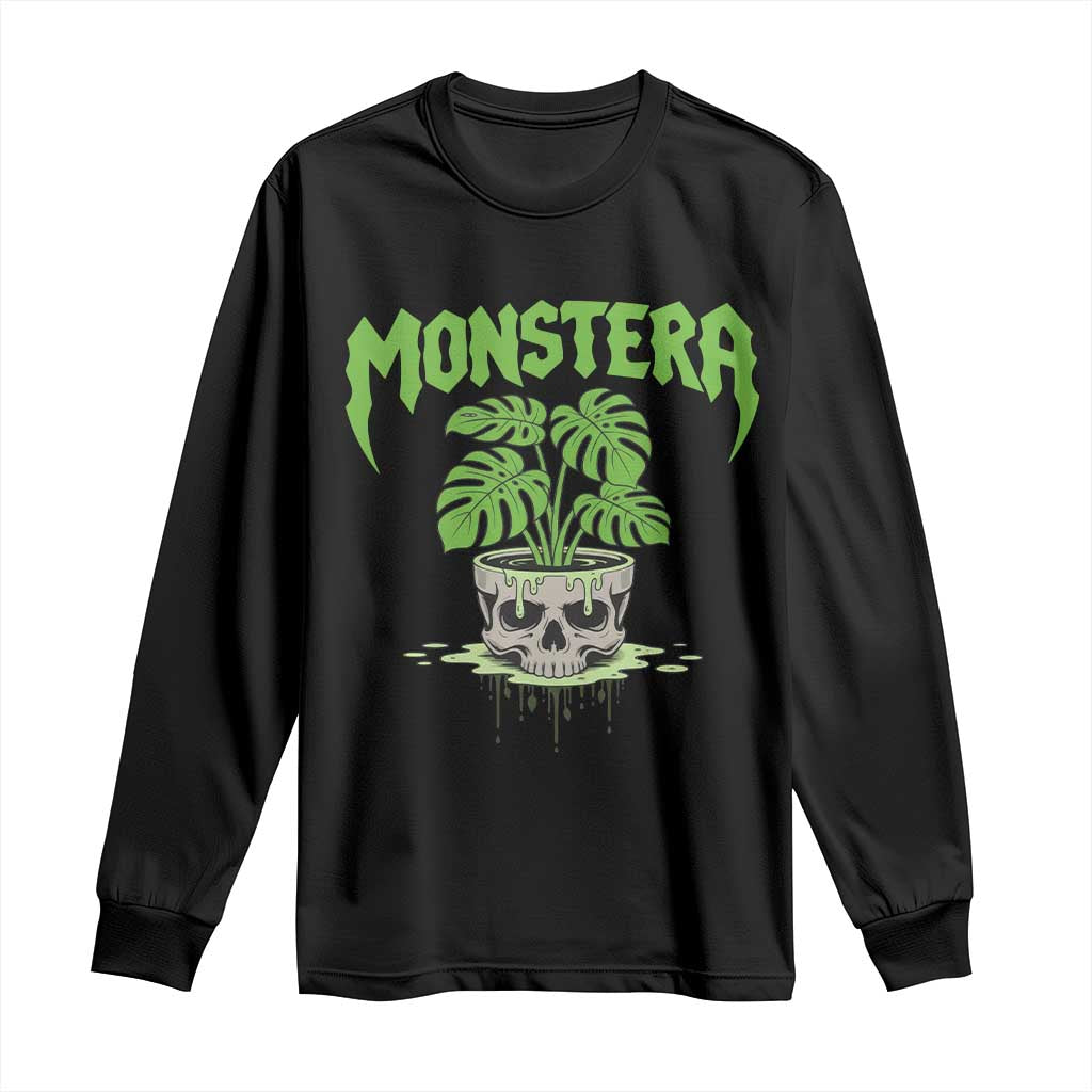 Monstera Lover Houseplant Gift Long Sleeve Shirt Skull Plant Pot Graphic TS12 Black Print Your Wear