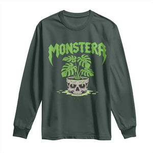 Monstera Lover Houseplant Gift Long Sleeve Shirt Skull Plant Pot Graphic TS12 Dark Forest Green Print Your Wear
