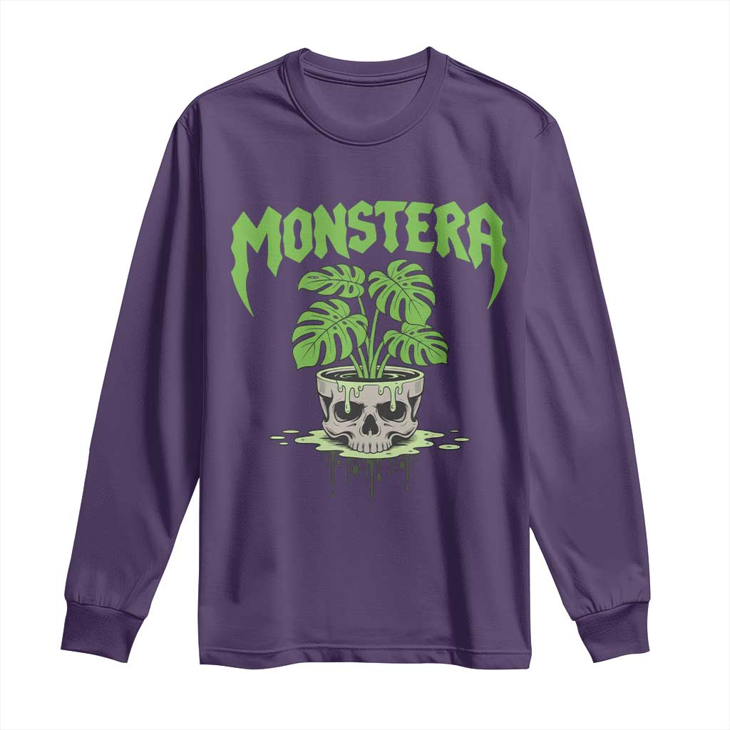 Monstera Lover Houseplant Gift Long Sleeve Shirt Skull Plant Pot Graphic TS12 Purple Print Your Wear