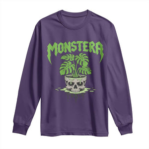 Monstera Lover Houseplant Gift Long Sleeve Shirt Skull Plant Pot Graphic TS12 Purple Print Your Wear