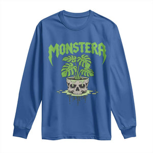 Monstera Lover Houseplant Gift Long Sleeve Shirt Skull Plant Pot Graphic TS12 Royal Blue Print Your Wear
