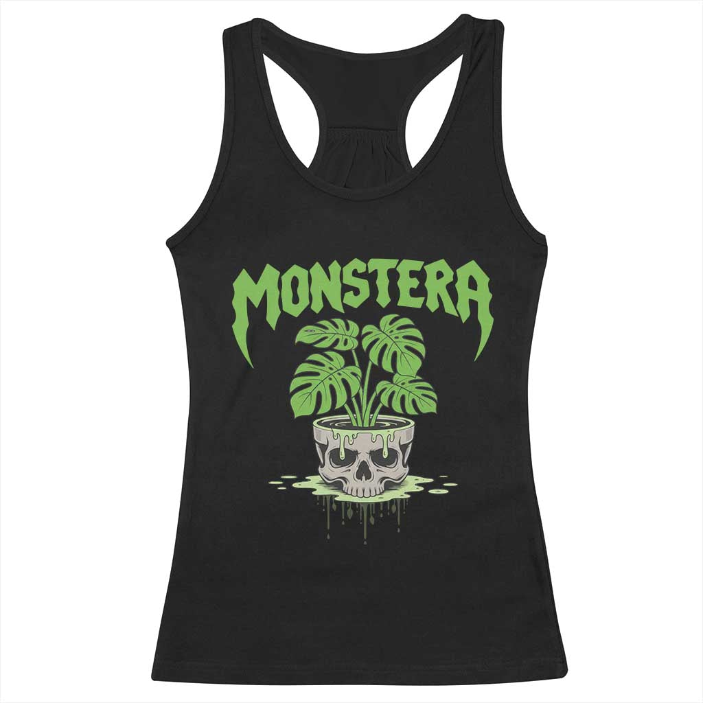 Monstera Lover Houseplant Gift Racerback Tank Top Skull Plant Pot Graphic TS12 Black Print Your Wear