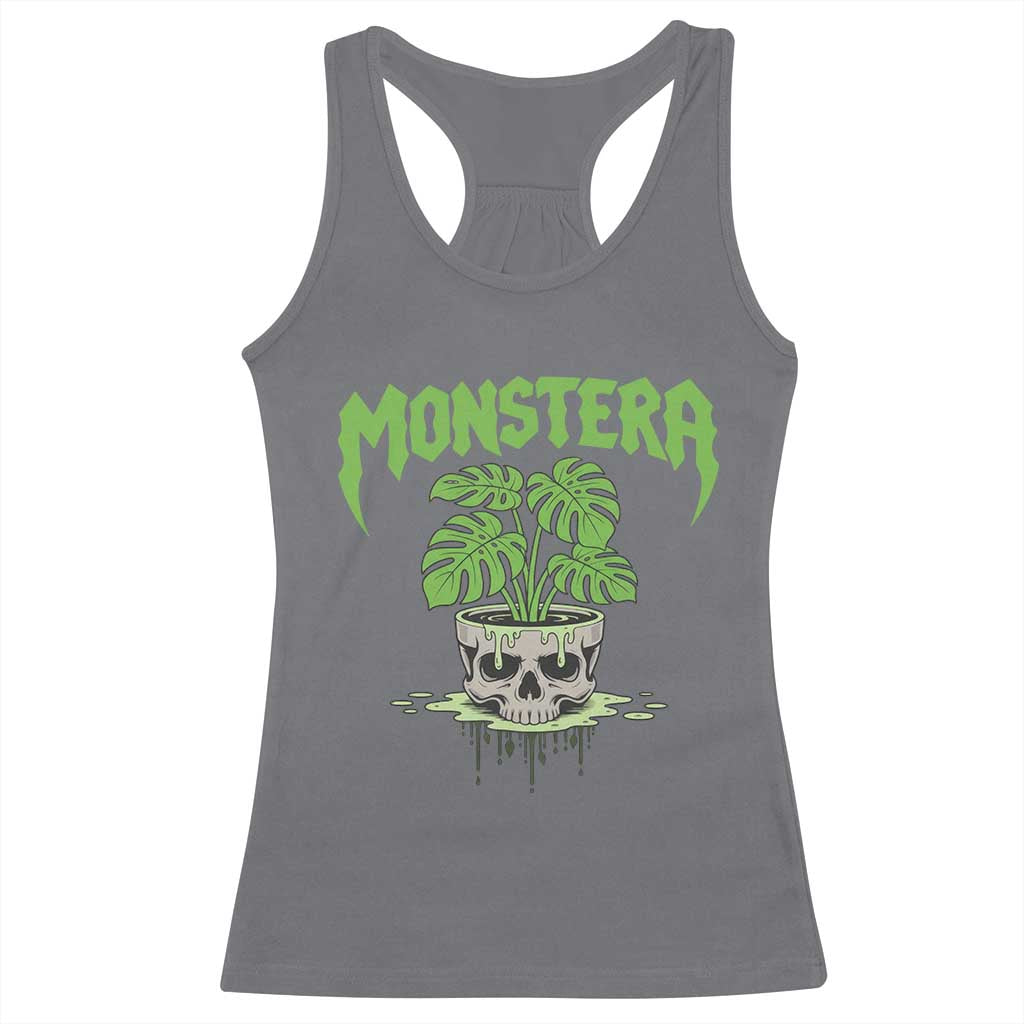 Monstera Lover Houseplant Gift Racerback Tank Top Skull Plant Pot Graphic TS12 Charcoal Print Your Wear