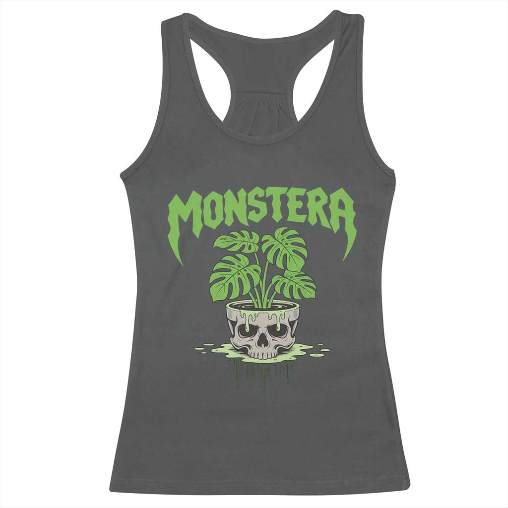 Monstera Lover Houseplant Gift Racerback Tank Top Skull Plant Pot Graphic TS12 Dark Heather Print Your Wear