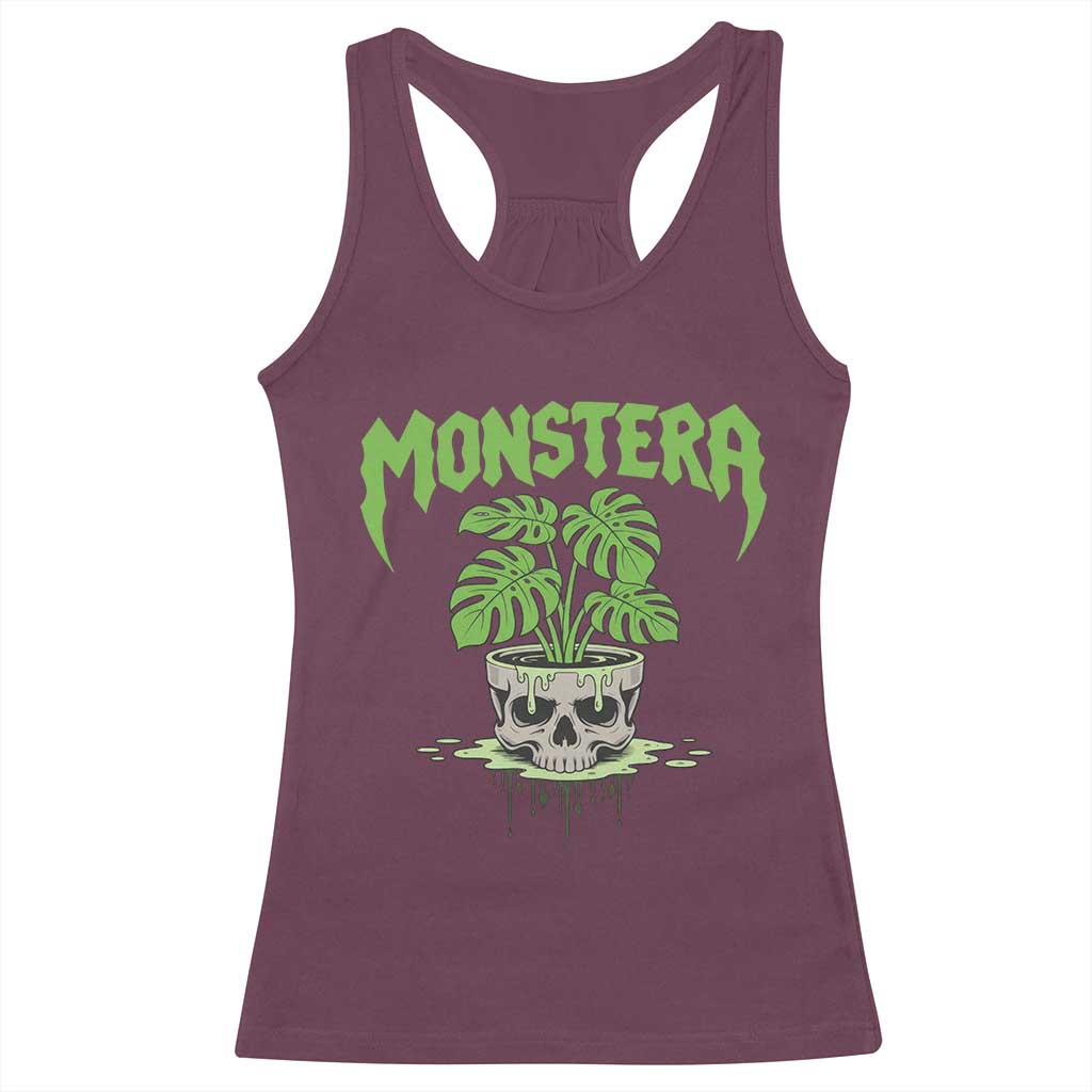 Monstera Lover Houseplant Gift Racerback Tank Top Skull Plant Pot Graphic TS12 Maroon Print Your Wear
