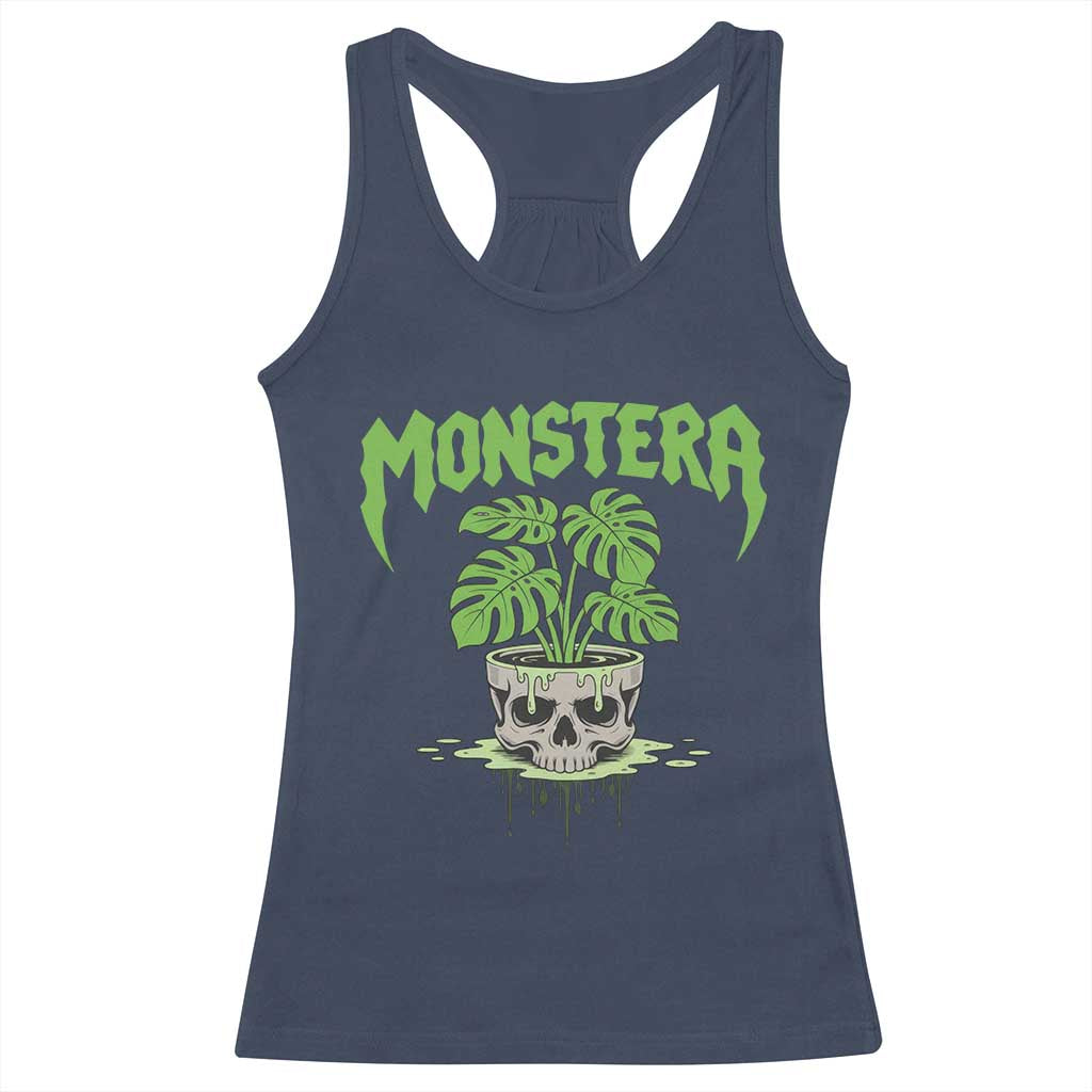 Monstera Lover Houseplant Gift Racerback Tank Top Skull Plant Pot Graphic TS12 Navy Print Your Wear