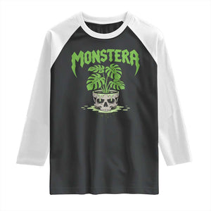 Monstera Lover Houseplant Gift Raglan Shirt Skull Plant Pot Graphic TS12 Black White Print Your Wear