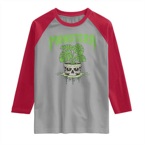 Monstera Lover Houseplant Gift Raglan Shirt Skull Plant Pot Graphic TS12 Sport Gray Red Print Your Wear